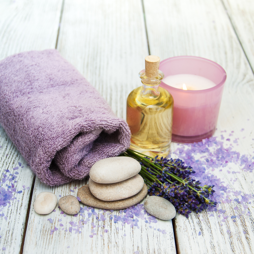 Psoriasis blend essential oils with lavender spa styling