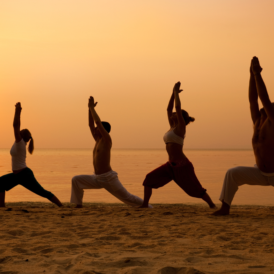 Yoga in the modern world at sunset