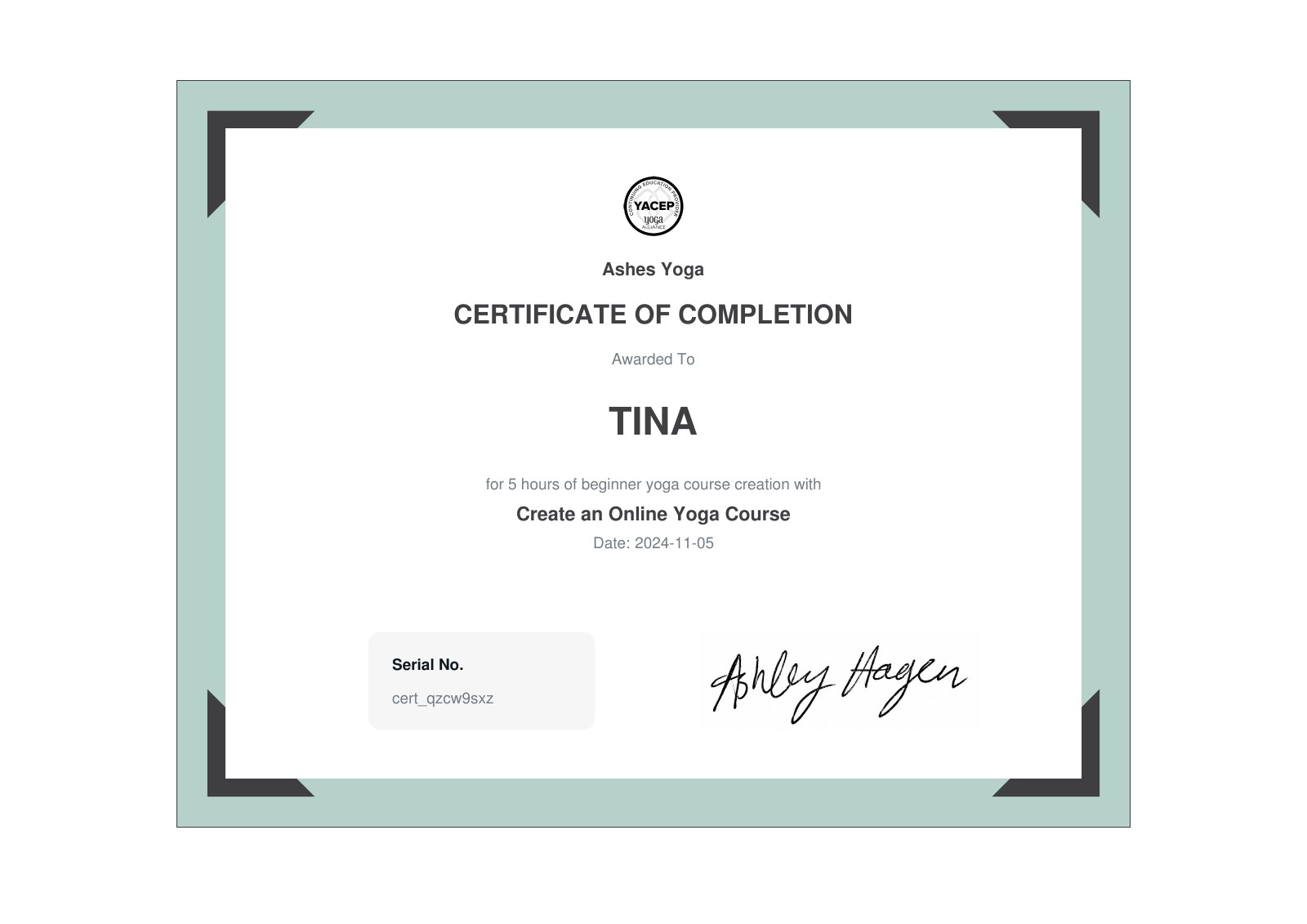 Create Yoga Course certificate