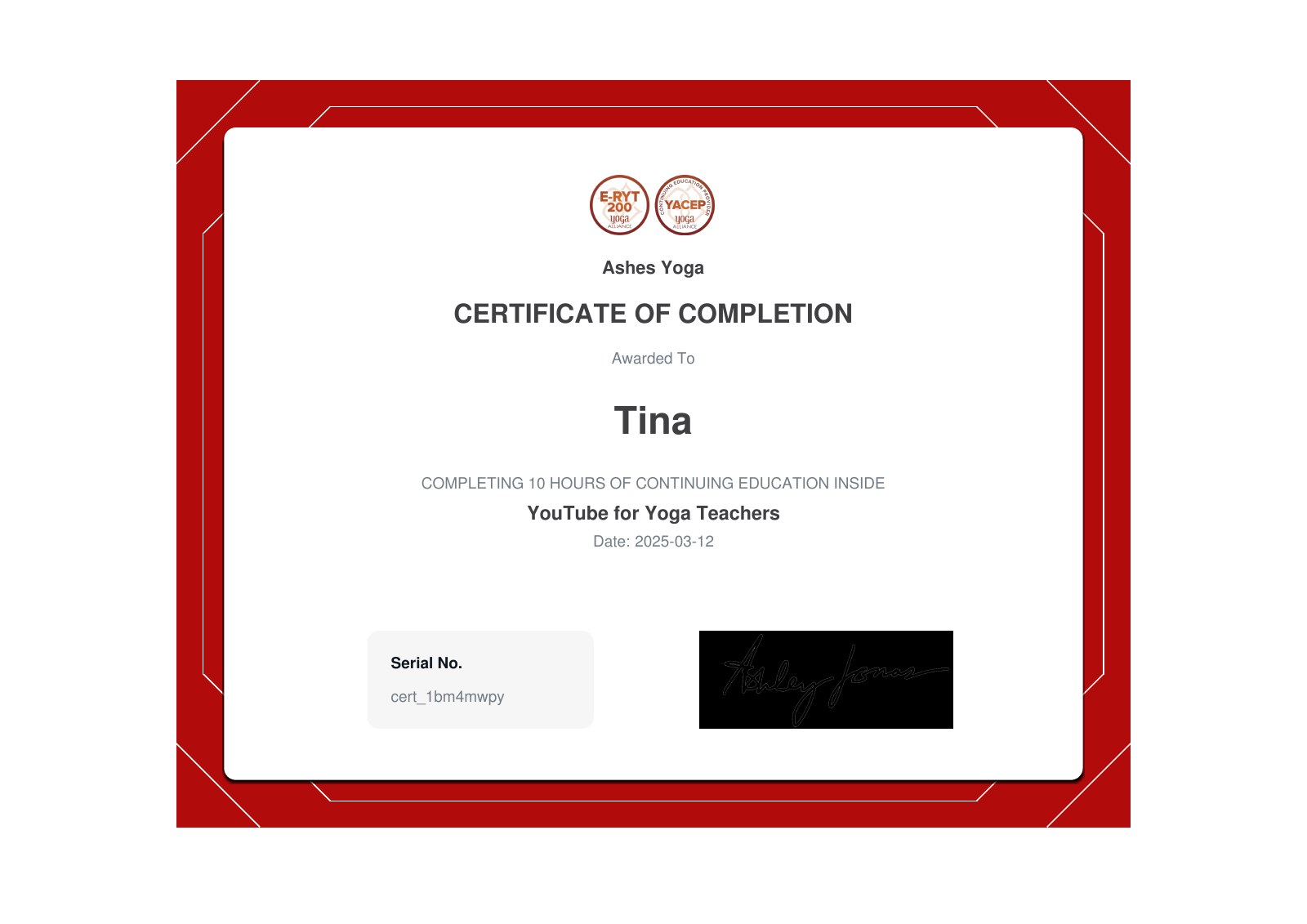 YouTube for Yoga Teachers certificate