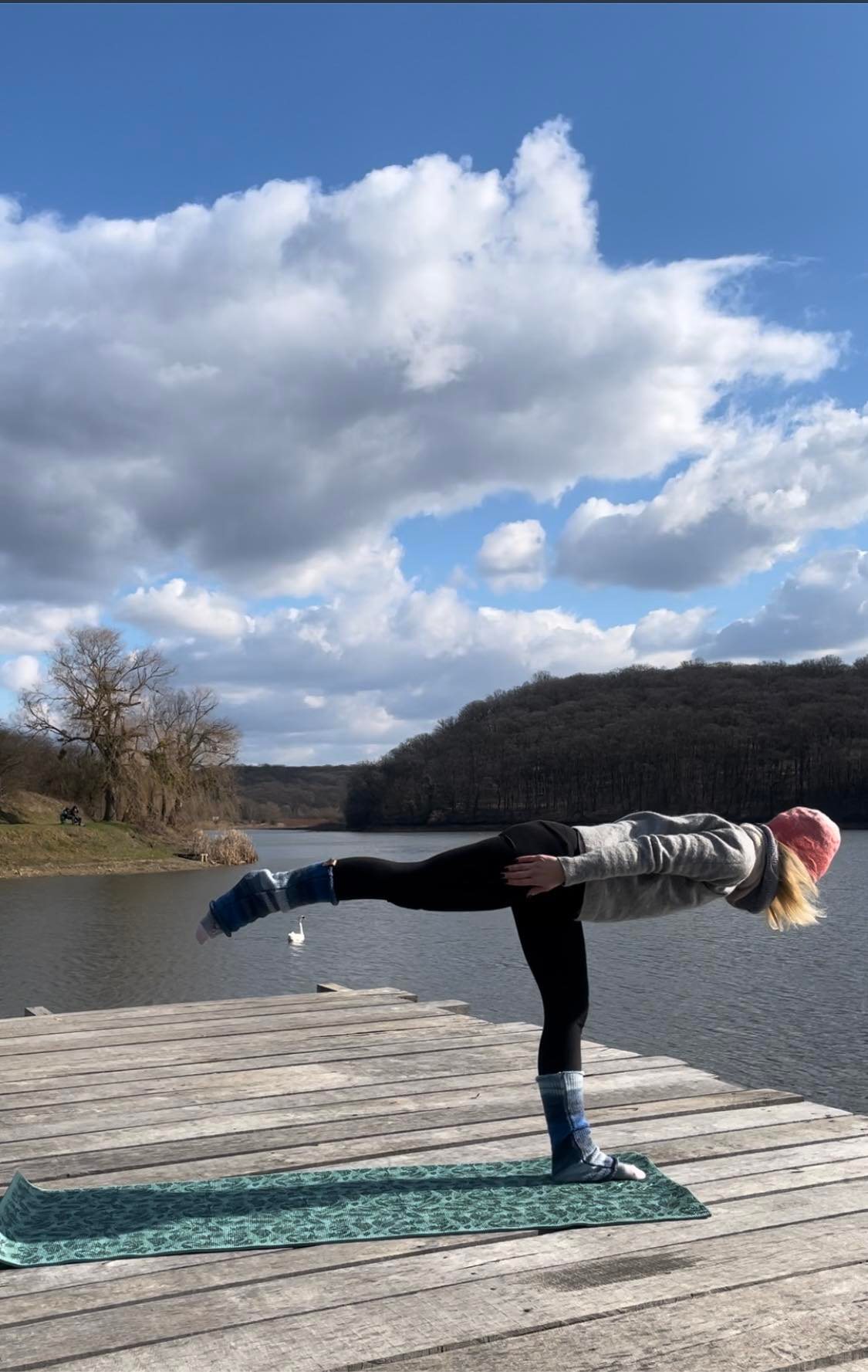 Warrior pose on the dock