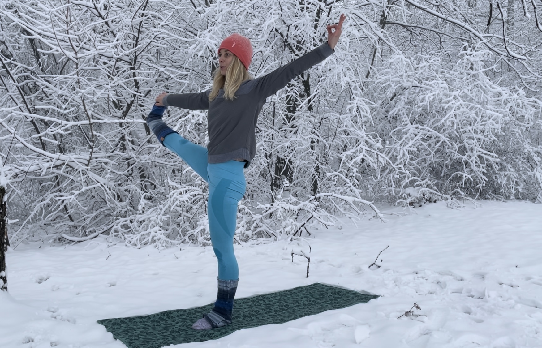 Balance pose in the snow