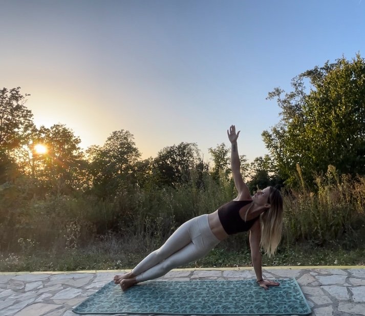 Side plank at sunset